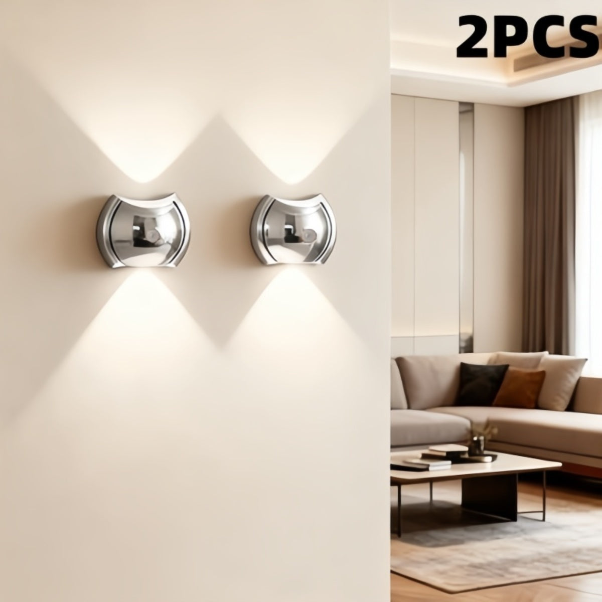 LED Motion Sensor Wall Light - USB Rechargeable, 3 Color Modes (2 Pack)