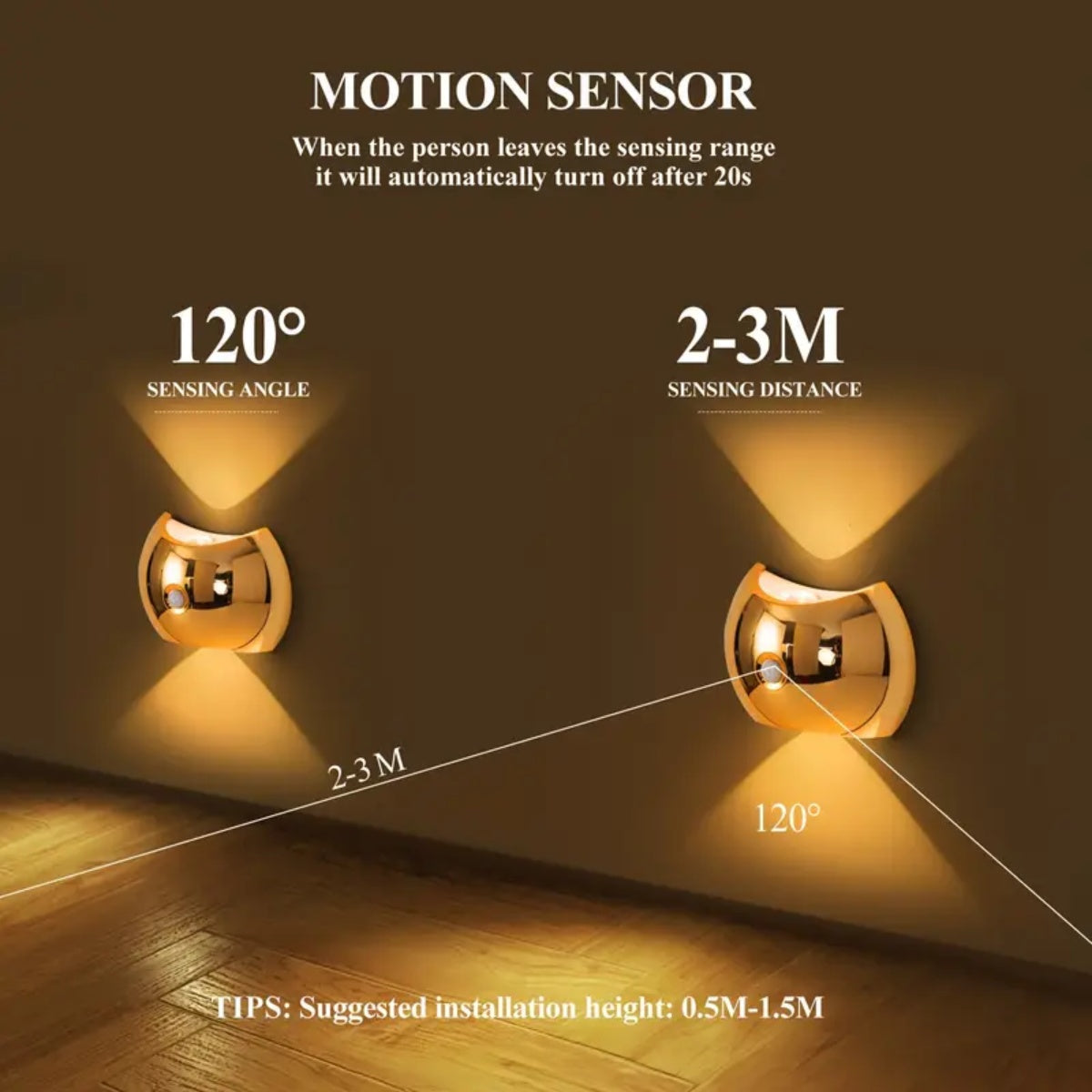 LED Motion Sensor Wall Light - USB Rechargeable, 3 Color Modes (2 Pack)