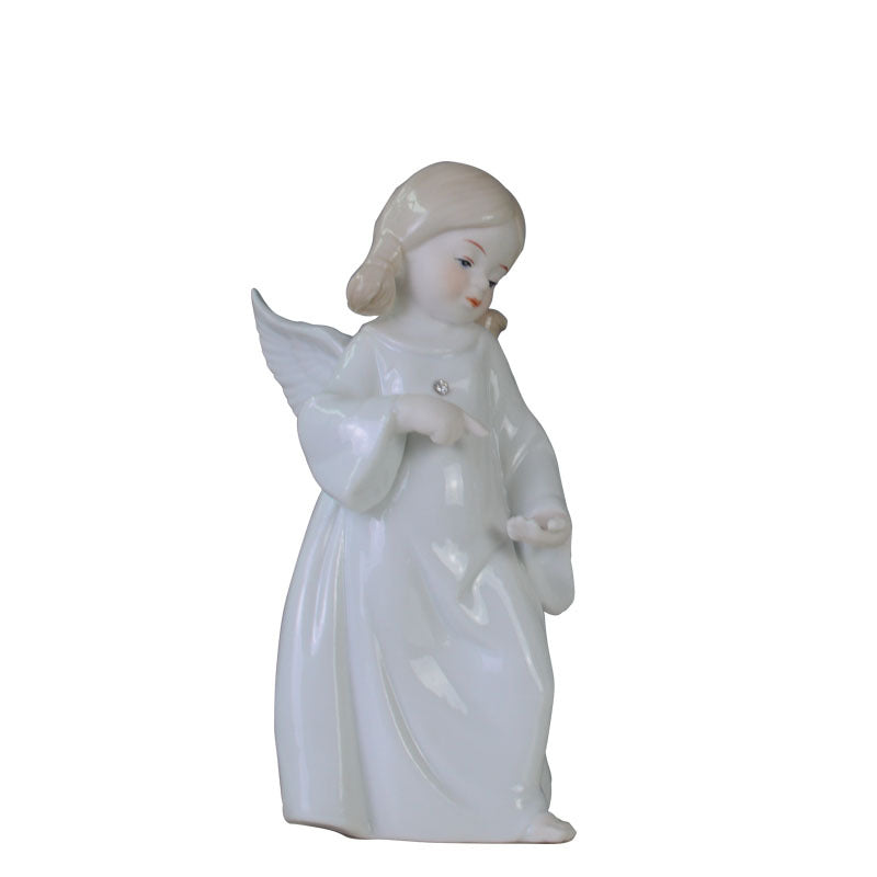 European Porcelain Girl Figurine - Hand-Glazed Ceramic Ornament Decor