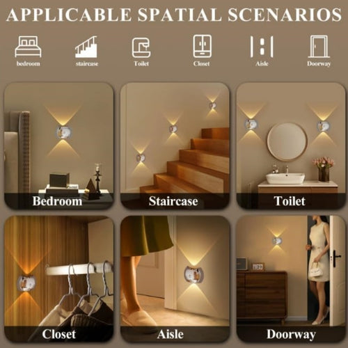 LED Motion Sensor Wall Light - USB Rechargeable, 3 Color Modes (2 Pack)