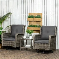 Patio Bistro Set, Porch Furniture With 360 Rotation & Rocking Function,, Gray